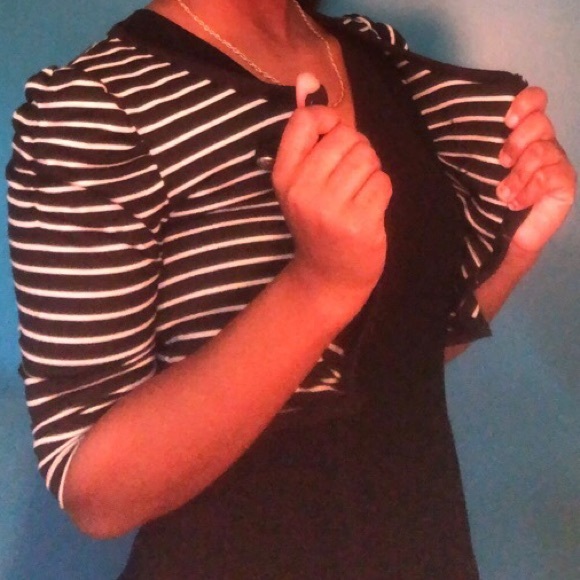 Iz Byer Black & White Stripped Shrug ruffled - Picture 2 of 3